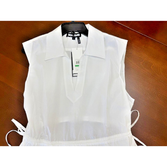DKNY Women Sz L Sleeveless Poplin V-Neck POCKETS Cotton Midi Long Trendy NEW - Picture 6 of 14